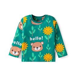 Babyhug Cotton Knit Full Sleeves Night Suit with Bear Print - Green