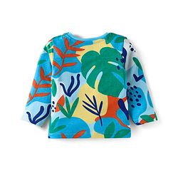 Babyhug Cotton Knit Full Sleeves Co-Ord Night Suit with Leaves Print - Light Blue