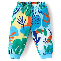 Babyhug Cotton Knit Full Sleeves Co-Ord Night Suit with Leaves Print - Light Blue