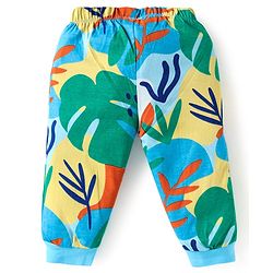 Babyhug Cotton Knit Full Sleeves Co-Ord Night Suit with Leaves Print - Light Blue