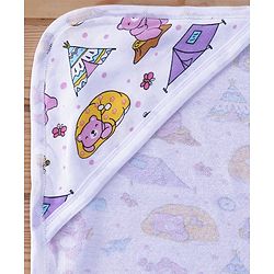 Babyhug Terry Woven Hooded Wrapper with Bear Print L 79 x B 76 cm - White