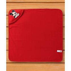 Babyhug Interlock Knit Hooded Bath Towel with Mickey Mouse Graphics L 76 x B 36 cm Pack of 2 - Red & White