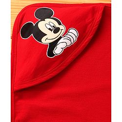 Babyhug Interlock Knit Hooded Bath Towel with Mickey Mouse Graphics L 76 x B 36 cm Pack of 2 - Red & White