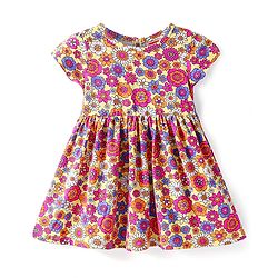 Babyhug Cotton Knit Half Sleeves Frock With Floral Print - Yellow