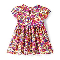 Babyhug Cotton Knit Half Sleeves Frock With Floral Print - Yellow
