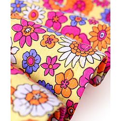 Babyhug Cotton Knit Half Sleeves Frock With Floral Print - Yellow