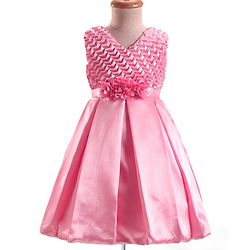 Babyhug Woven Sleeveless Pleated Party Dress With Yoke Design & Floral Corsage - Pink