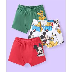 Babyhug Disney Cotton Knit Trunks with Mickey Mouse Graphics Pack of 3 - Red White & Green