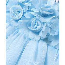 Babyhug Woven Sleeveless Fit & Flare Party Dress with Flowers on Yoke - Light Blue