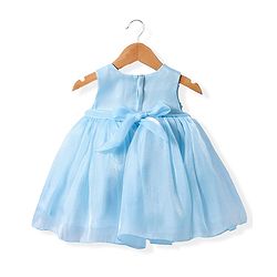Babyhug Woven Sleeveless Fit & Flare Party Dress with Flowers on Yoke - Light Blue