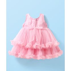 Babyhug Woven Sleeveless Party Dress With Sequinned Yoke & Bow Applique - Pink