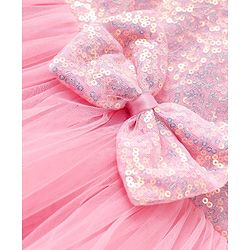 Babyhug Woven Sleeveless Party Dress With Sequinned Yoke & Bow Applique - Pink