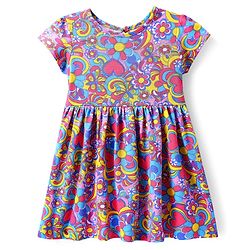 Babyhug Cotton Knit Half Sleeves Floral Printed Frock - Multicolor
