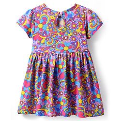 Babyhug Cotton Knit Half Sleeves Floral Printed Frock - Multicolor