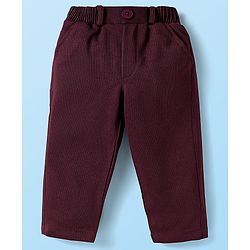 Babyhug Knit Full Sleeves Musical Printed Shirt & Trouser with Suspender Hat & Bow - Wine