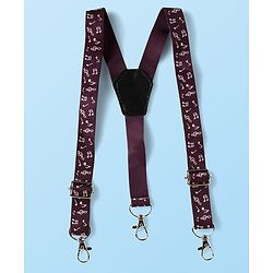 Babyhug Knit Full Sleeves Musical Printed Shirt & Trouser with Suspender Hat & Bow - Wine