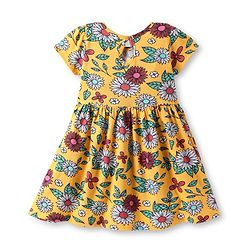 Babyhug Cotton Knit Half Sleeves Frock with Floral Print - Yellow