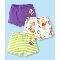 Babyhug Disney Cotton Knit Mid Thigh Trunks with Winnie The Pooh Pack of 3 - Purple White & Light Green