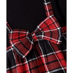 Babyhug Woven Full Sleeves Checkered Frock with Bow Applique - Dark Red