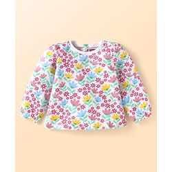 Babyhug Single Jersey Knit Dungaree & Full Sleeves Top With Floral Print - Navy Blue