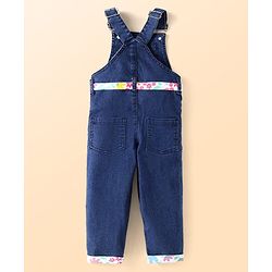 Babyhug Single Jersey Knit Dungaree & Full Sleeves Top With Floral Print - Navy Blue