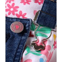 Babyhug Single Jersey Knit Dungaree & Full Sleeves Top With Floral Print - Navy Blue