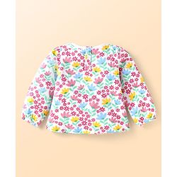 Babyhug Single Jersey Knit Dungaree & Full Sleeves Top With Floral Print - Navy Blue