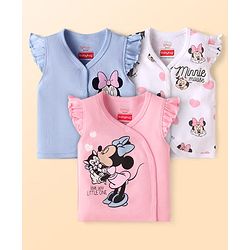 Babyhug Disney Interlock Knit Frill Sleeves Jhablas with Minnie Mouse Graphics Pack of 3 - Pink White & Light Blue