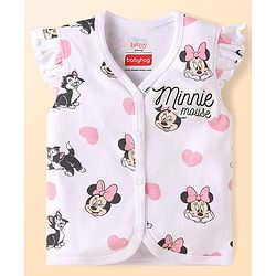 Babyhug Disney Interlock Knit Frill Sleeves Jhablas with Minnie Mouse Graphics Pack of 3 - Pink White & Light Blue