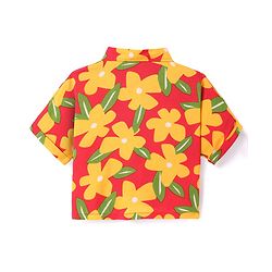 Babyhug Rayon Woven Half Sleeves Floral Printed Knotted Collared Top & Shorts Set - Orange