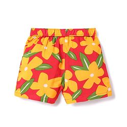 Babyhug Rayon Woven Half Sleeves Floral Printed Knotted Collared Top & Shorts Set - Orange