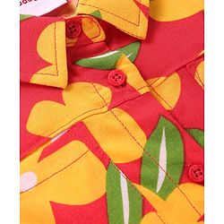 Babyhug Rayon Woven Half Sleeves Floral Printed Knotted Collared Top & Shorts Set - Orange