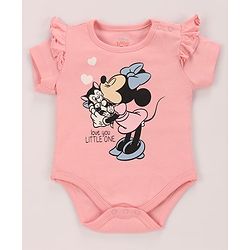 Babyhug Disney Interlock Knit Half Sleeves Onesies with Minnie Mouse Graphics & Frill Detailing Pack of 3 - Pink Blue & White