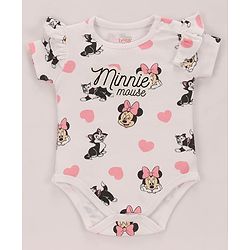 Babyhug Disney Interlock Knit Half Sleeves Onesies with Minnie Mouse Graphics & Frill Detailing Pack of 3 - Pink Blue & White