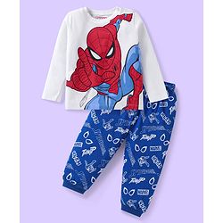 Babyhug Marvel Single Jersey Knit Full Sleeves Night Suit With Spider Man Graphic - Blue & White