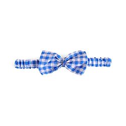 Babyhug Woven Half Puffed Sleeves Checkered Frock with Bloomer Headband & Bow Applique - Blue