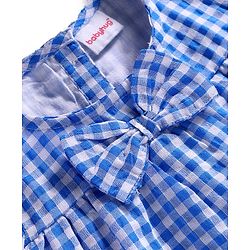 Babyhug Woven Half Puffed Sleeves Checkered Frock with Bloomer Headband & Bow Applique - Blue