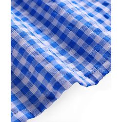 Babyhug Woven Half Puffed Sleeves Checkered Frock with Bloomer Headband & Bow Applique - Blue