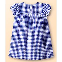 Babyhug Woven Puffed Sleeves Check Frock with Bloomer and Hair Band - Navy Blue