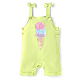 Babyhug Single Jersey Knit Half Sleeves Polka Dots & Ice Cream Printed T-Shirt & Dungaree Style Romper - Pink  & Yellow