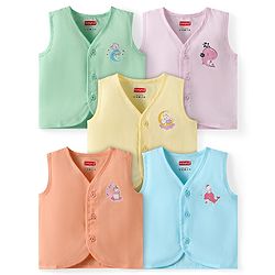 Babyhug Cambric Woven Sleeveless Jhablas with Animal Print Pack of 5 - Multicolor