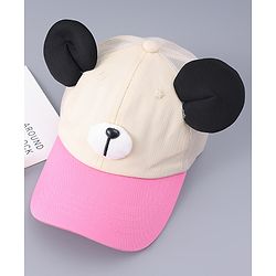 Babyhug Free Size Baseball Cap With Teddy Bear & Ear Applique - Pink