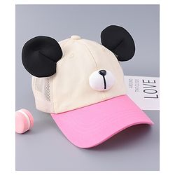 Babyhug Free Size Baseball Cap With Teddy Bear & Ear Applique - Pink