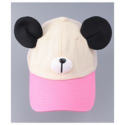 Babyhug Free Size Baseball Cap With Teddy Bear & Ear Applique - Pink
