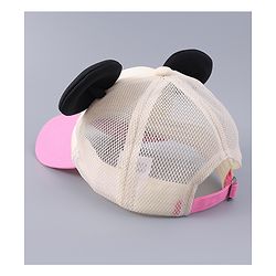 Babyhug Free Size Baseball Cap With Teddy Bear & Ear Applique - Pink