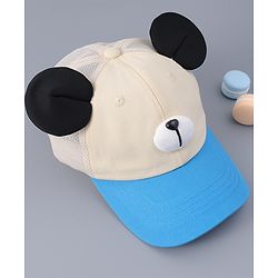 Babyhug Free Size Baseball Cap With Teddy Bear & Ear Applique - Blue
