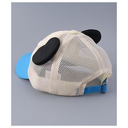 Babyhug Free Size Baseball Cap With Teddy Bear & Ear Applique - Blue