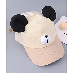 Babyhug Free Size Baseball Cap With Teddy Bear & Ear Applique - Pink