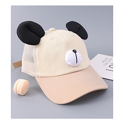 Babyhug Free Size Baseball Cap With Teddy Bear & Ear Applique - Pink