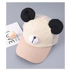 Babyhug Free Size Baseball Cap With Teddy Bear & Ear Applique - Pink